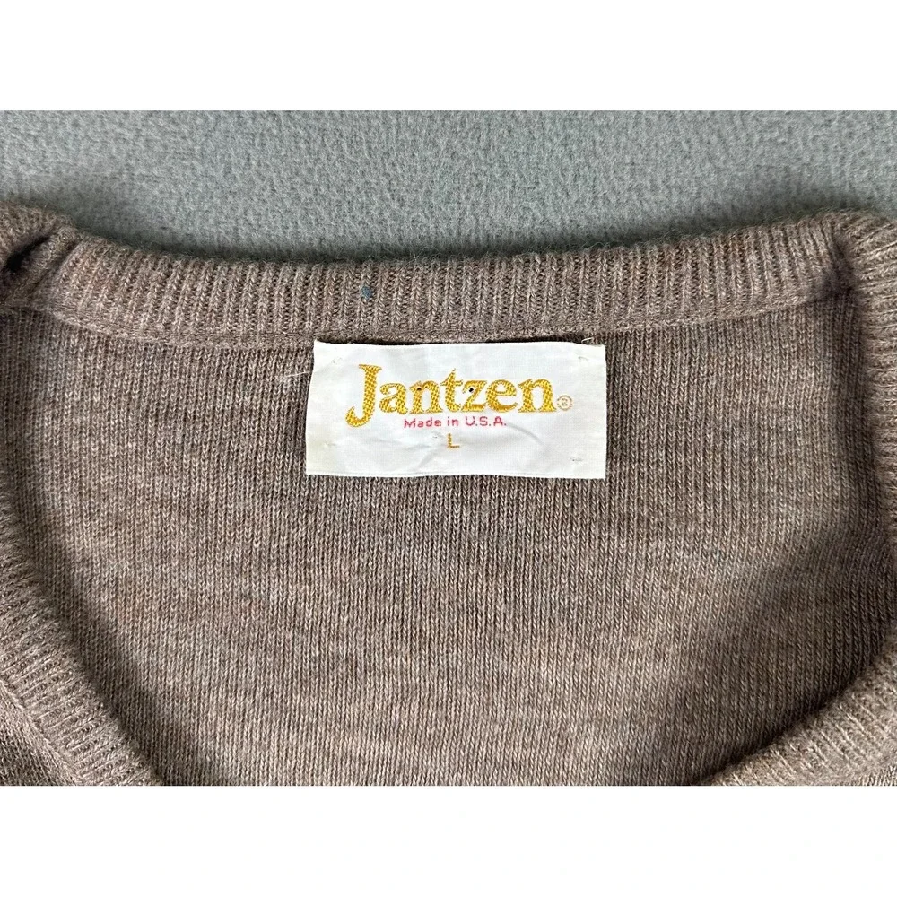 Jantzen Sweater Mens Large‎ Taupe Brown Vintage 80s Knit Eclectic Grandpa USA